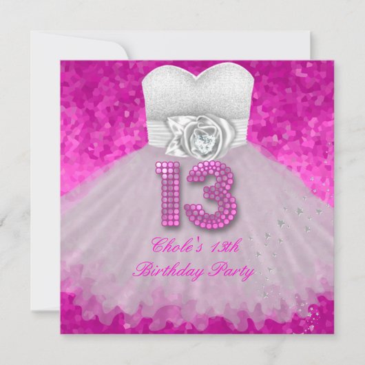 Sweet 13 13th Birthday Party Girls Hot Pink Kaart (Voorkant)