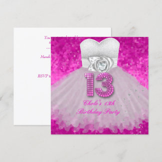 Sweet 13 13th Birthday Party Girls Hot Pink Kaart