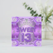 Sweet 13 13th Birthday Party Paars Silver Tiara Kaart (Staand voorkant)