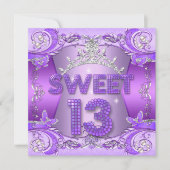 Sweet 13 13th Birthday Party Paars Silver Tiara Kaart (Voorkant)