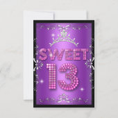 Sweet 13 13th Birthday Pink Paars Black Kaart (Voorkant)