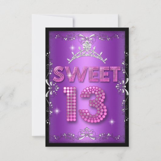 Sweet 13 13th Birthday Pink Paars Black Kaart (Voorkant)