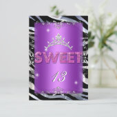 Sweet 13 13th Birthday Pink Paars Zebra Kaart (Staand voorkant)