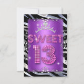 Sweet 13 13th Birthday Pink Paars Zebra Kaart (Voorkant)