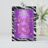 Sweet 13 13th Birthday Pink Paars Zebra Kaart (Staand voorkant)