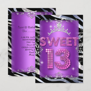 Sweet 13 13th Birthday Pink Paars Zebra Kaart