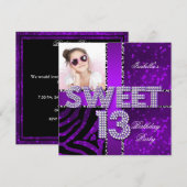 Sweet 13 13th Birthday Zebra Glitter Paars Black Kaart (Voorkant / Achterkant)