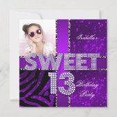 Sweet 13 13th Birthday Zebra Glitter Paars Black Kaart (Voorkant)