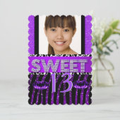 Sweet 13 13th Birthday Zebra Glitter Paars Lips Kaart (Staand voorkant)