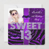 Sweet 13 13th Birthday Zebra Glitter Paars Lips Kaart (Voorkant)