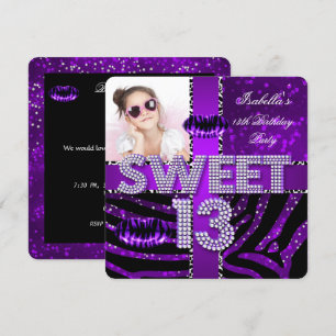 Sweet 13 13th Birthday Zebra Glitter Paars Lips Kaart