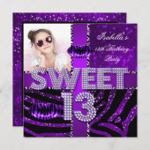 Sweet 13 13th Birthday Zebra Glitter Paars Lips Kaart (Voorkant / Achterkant)