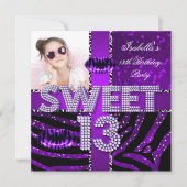 Sweet 13 13th Birthday Zebra Glitter Paars Lips Kaart (Voorkant)