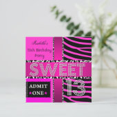Sweet 13 13th Birthday Zebra Hot Pink Black Kaart (Staand voorkant)