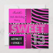 Sweet 13 13th Birthday Zebra Hot Pink Black Kaart (Voorkant)