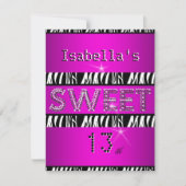Sweet 13 13th Birthday Zebra Hot Pink Black Kaart (Voorkant)