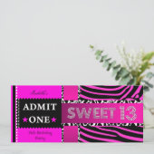 Sweet 13 13th Birthday Zebra Hot Pink Black Kaart (Staand voorkant)