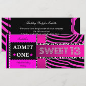 Sweet 13 13th Birthday Zebra Hot Pink Black Kaart (Voorkant / Achterkant)
