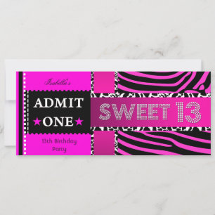 Sweet 13 13th Birthday Zebra Hot Pink Black Kaart
