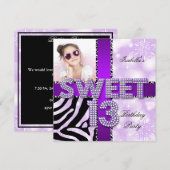 Sweet 13 13th Birthday Zebra Paars Black Kaart (Voorkant / Achterkant)