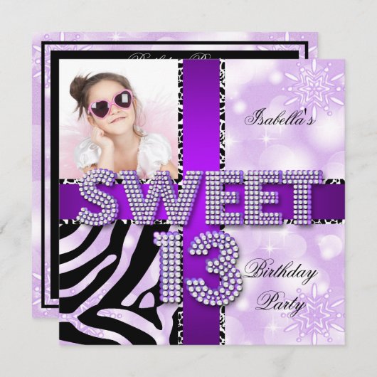 Sweet 13 13th Birthday Zebra Paars Black Kaart (Voorkant / Achterkant)