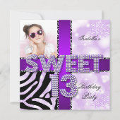 Sweet 13 13th Birthday Zebra Paars Black Kaart (Voorkant)