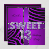 Sweet 13 13th Birthday Zebra Paars Black Kaart (Voorkant / Achterkant)