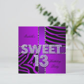 Sweet 13 13th Birthday Zebra Paars Black Kaart (Staand voorkant)