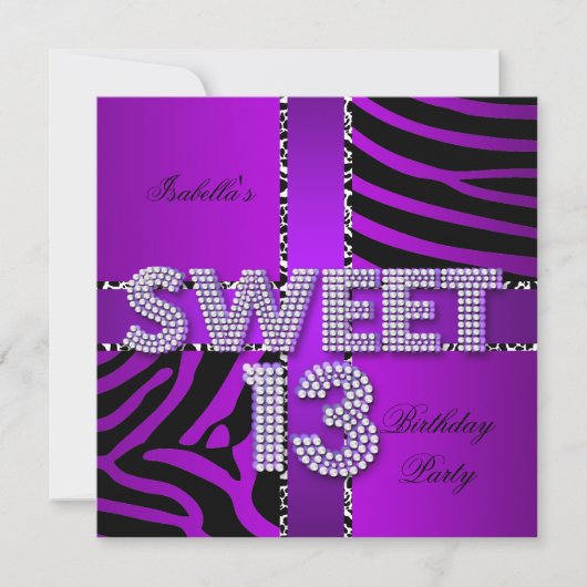 Sweet 13 13th Birthday Zebra Paars Black Kaart (Voorkant)