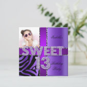Sweet 13 13th Birthday Zebra Paars Black Kaart (Staand voorkant)