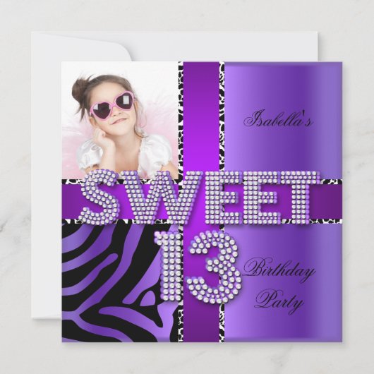 Sweet 13 13th Birthday Zebra Paars Black Kaart (Voorkant)
