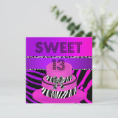 Sweet 13 13th Birthday Zebra Paarse roze Cake Kaart (Staand voorkant)