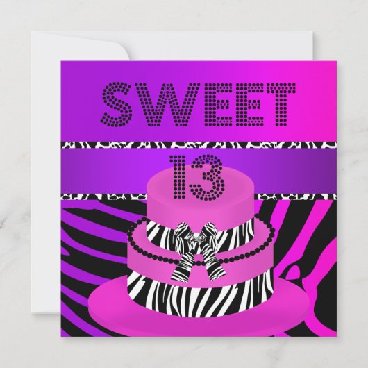 Sweet 13 13th Birthday Zebra Paarse roze Cake Kaart (Voorkant)