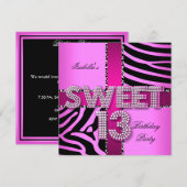 Sweet 13 13th Birthday Zebra Pink Black Kaart (Voorkant / Achterkant)