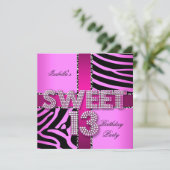 Sweet 13 13th Birthday Zebra Pink Black Kaart (Staand voorkant)