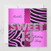 Sweet 13 13th Birthday Zebra Pink Black Kaart (Voorkant)