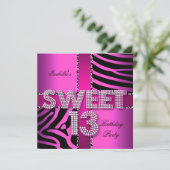 Sweet 13 13th Birthday Zebra Pink Black Kaart (Staand voorkant)