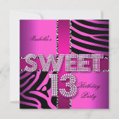 Sweet 13 13th Birthday Zebra Pink Black Kaart (Voorkant)