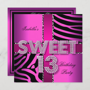 Sweet 13 13th Birthday Zebra Pink Black Kaart