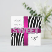Sweet 13 13th Birthday Zebra Pink Black White Kaart (Staand voorkant)