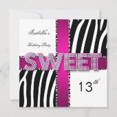 Sweet 13 13th Birthday Zebra Pink Black White Kaart (Voorkant)