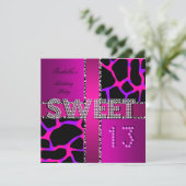 Sweet 13 13th Birthday Zebra Pink Paars Kaart (Staand voorkant)