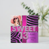 Sweet 13 13th Birthday Zebra Pink Paars Kaart (Staand voorkant)