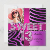 Sweet 13 13th Birthday Zebra Pink Paars Kaart (Voorkant)