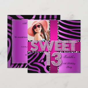 Sweet 13 13th Birthday Zebra Pink Paars Kaart