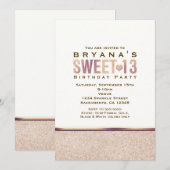 SWEET 13 Faux Roos Gold Champagne Uitnodiging (Voorkant / Achterkant)