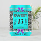 Sweet 13 Fun Party Zebra Blauwgroen Blue Paars Tic Kaart (Staand voorkant)