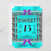 Sweet 13 Fun Party Zebra Blauwgroen Blue Paars Tic Kaart (Voorkant)