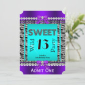 Sweet 13 Fun Party Zebra Blauwgroen Blue Paars Tic Kaart (Staand voorkant)