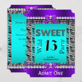 Sweet 13 Fun Party Zebra Blauwgroen Blue Paars Tic Kaart (Voorkant / Achterkant)